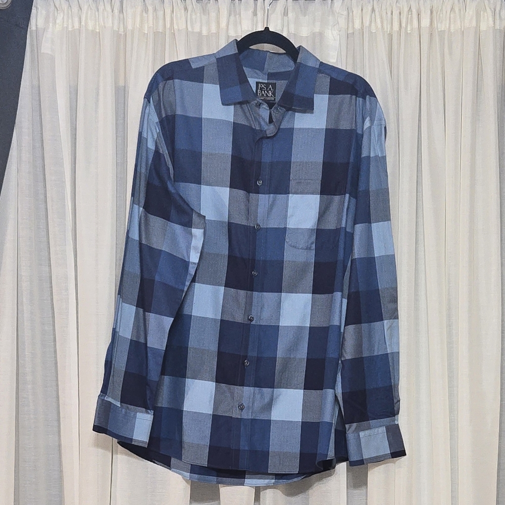 Jos. A. Bank Navy and Light Blue Plaid Shirt